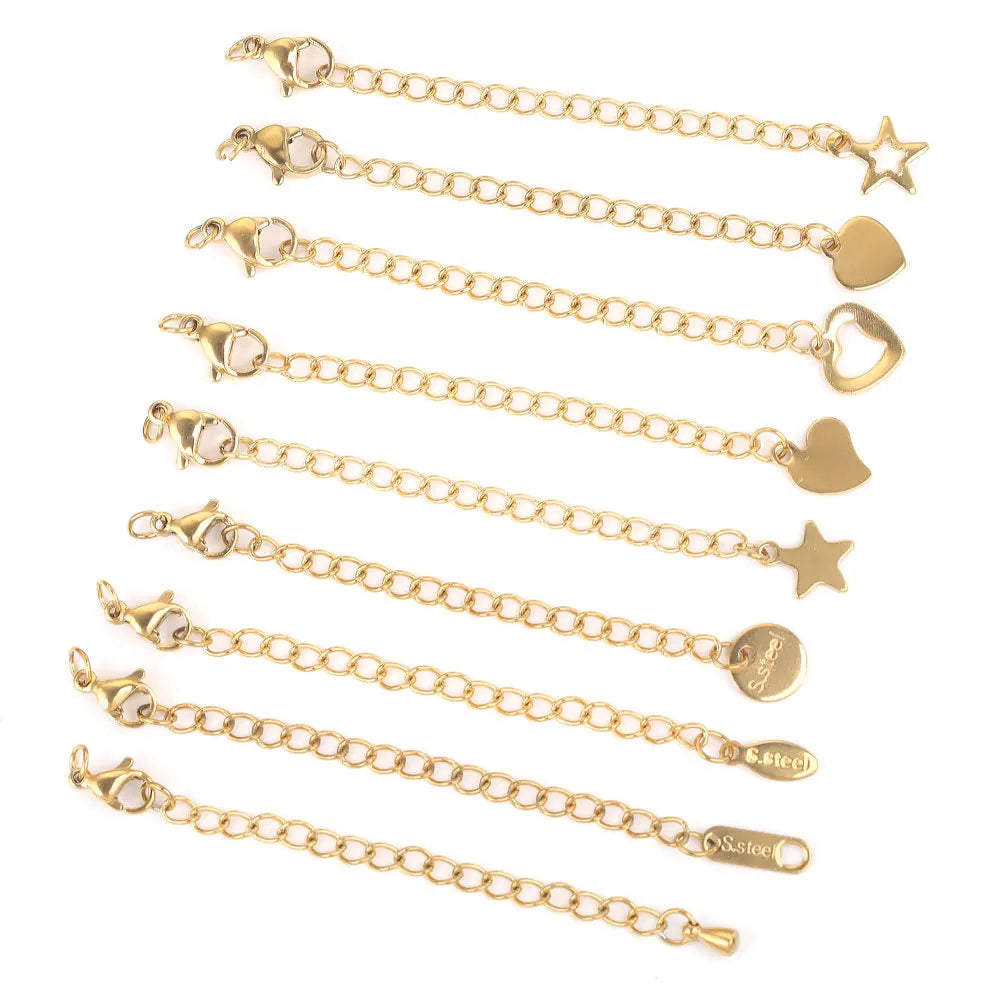 10pcs/bags Stainless Steel Extension Extended Tail Chain Lobster Clasps Connector DIY Jewelry Making Findings Bracelet Necklaces