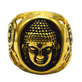 Vintage Style 18K Gold Plated Buddha Statue Stainless Steel Finger Ring for Men Stylish Pray Ring Sacred Jewelry