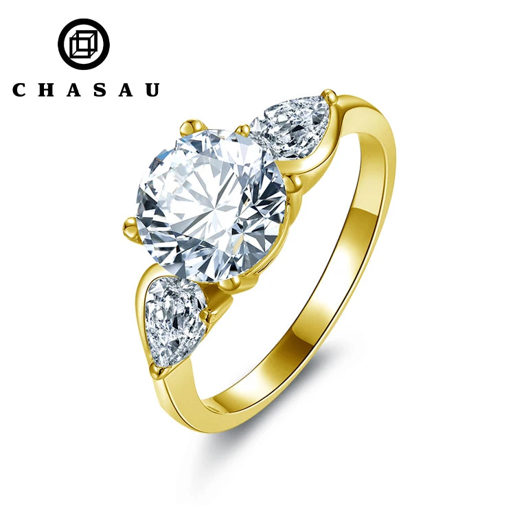 Exquisite 7.5mm 1.5CT Moissanite Round Certified 10K Pure Gold Three Stone Engagement Ring for Women Lab Diamond Jewelry