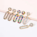 Wholesale Long Crystal Geometric Dangle Earrings Colorful Rhinestone Big Oval Hoop Earrings for Women