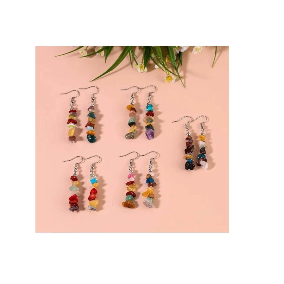 Hot Selling Women's Silvery Plating Alloy Earrings Various Natural Gemstone Gravel Trendy Charm Crystal Pearl Trendy Pearl