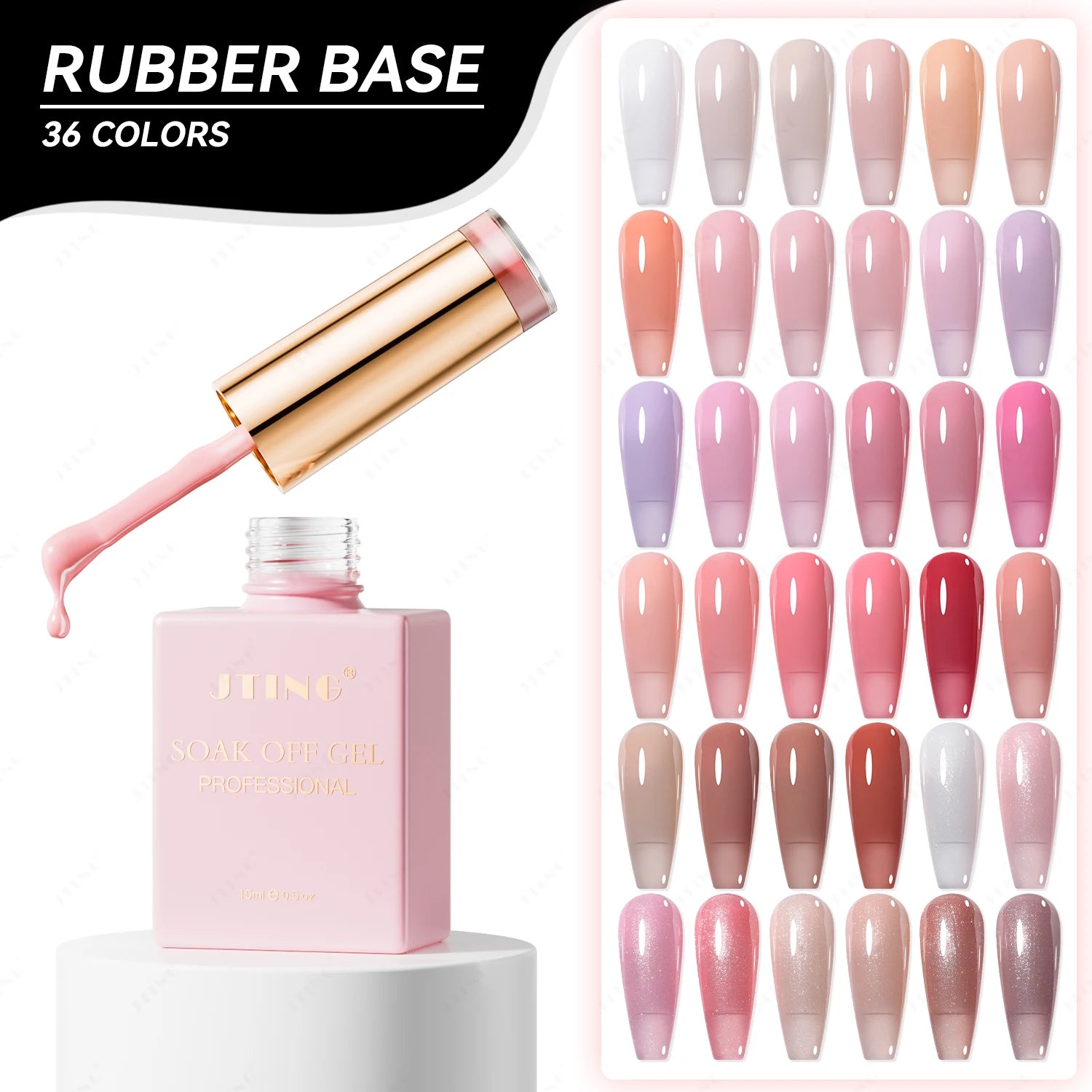 JTING High Viscosity Professional 36colors Rubber Base Gel Nail Polish Collection OEM/ODM Custom Private Unique  Bottles