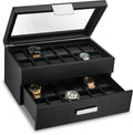 Watch Box Cases for Men 24 Slot Luxury Display Case Organizer Jewelry Watches Men's Storage Holder Drawer & Leather Pillows