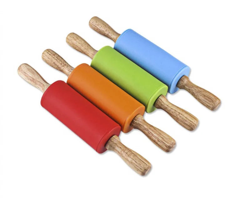 Rolling Pin with Solid Wood Handle Non-Stick Silicone for Baking Pastry Board Pattern for Flour and Food