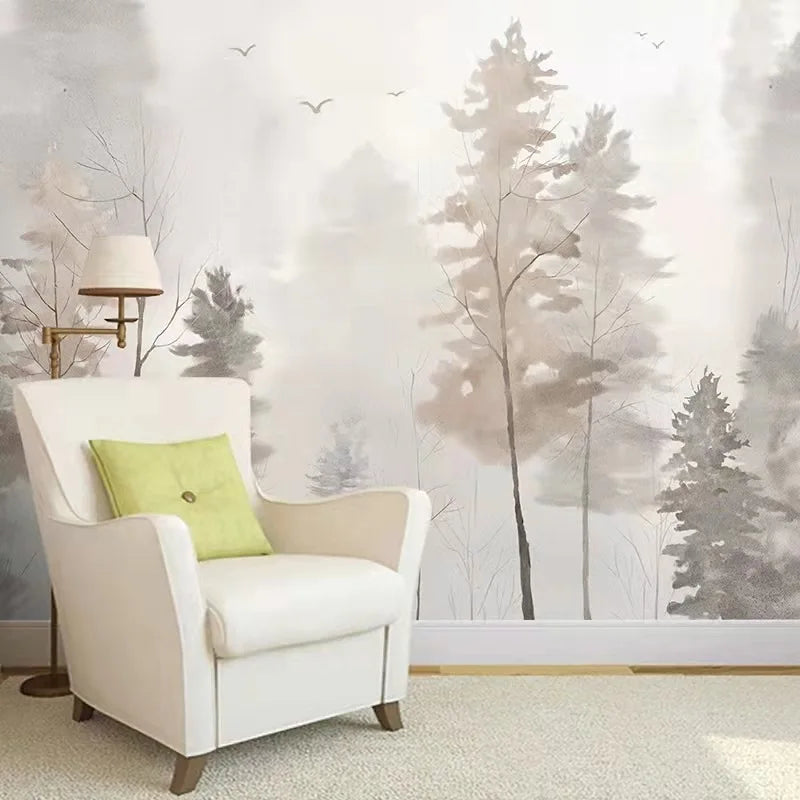 Hand-Painted Woods Wallpaper Living Room Bedroom Simple Wall Cloth Tv Background Wall Wallpaper Restaurant Sofa Mural