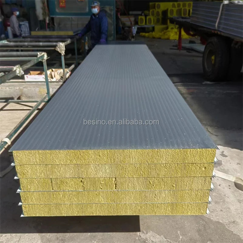 Rock Wool Sandwich Panel Roofing Wall Rock Wool Sandwich Panel for the Exterior Wall Prefab House Rock Wool Sandwich Panel
