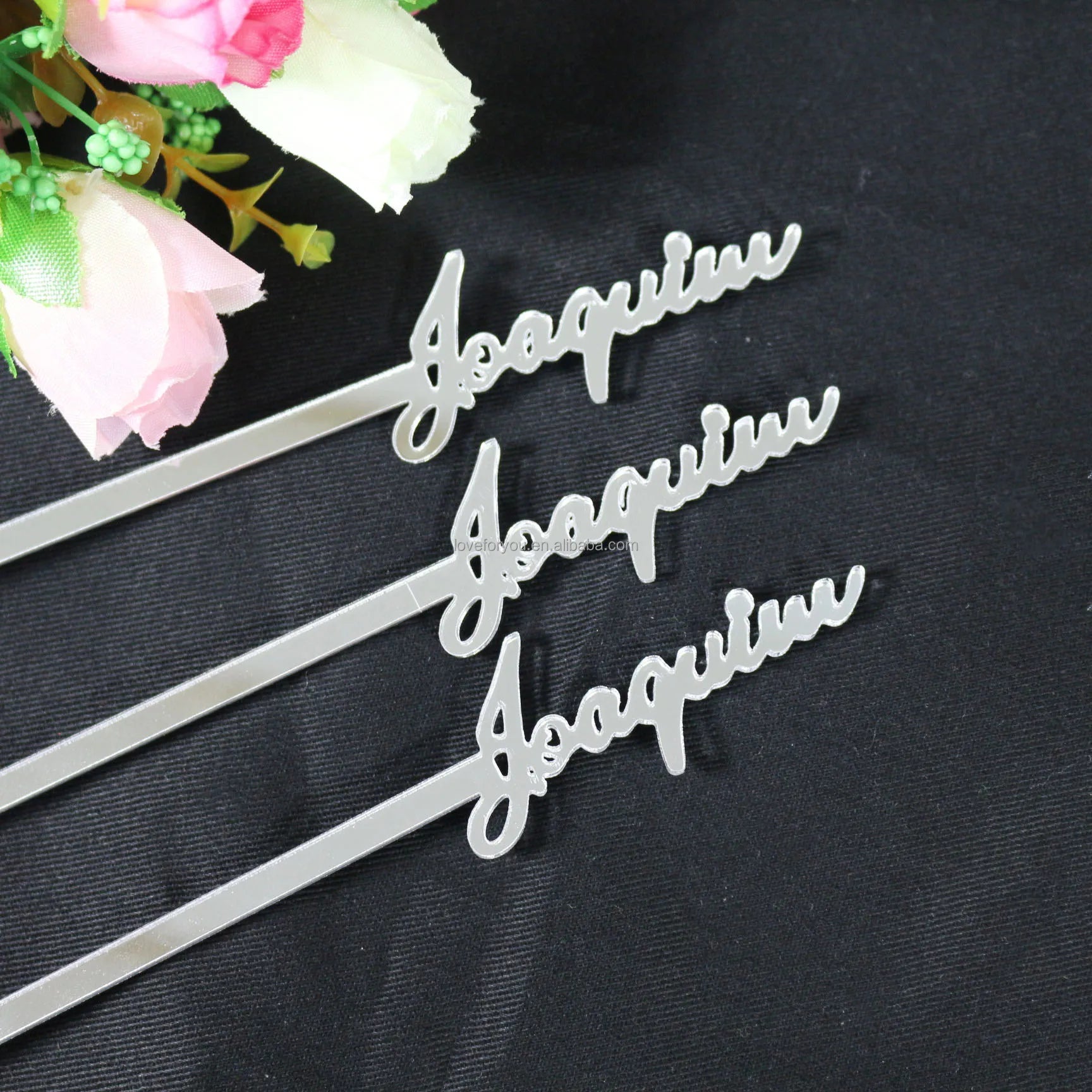 Personalized Name Drink Stirrers Cocktail Accessories Personalised Silver Acrylic Swizzle Stick for Party