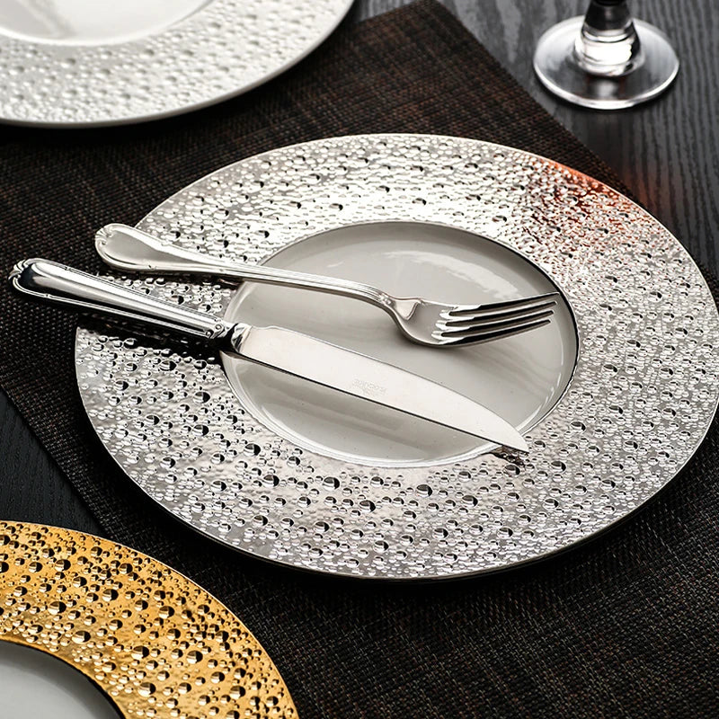 Wedding Decoration Golden Texture Flat Plates Arabic Luxury Golden Embossed Dinner Plates for Hotels