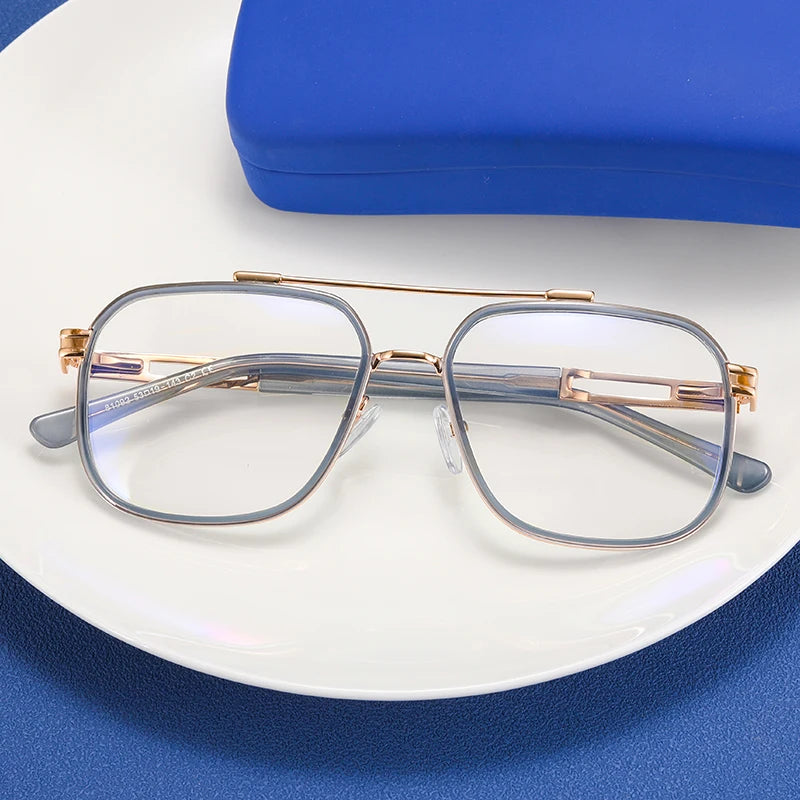 81092 TR Metal Frame Men Women Double Bridge Fashion Black Blue Light Glasses 2026
