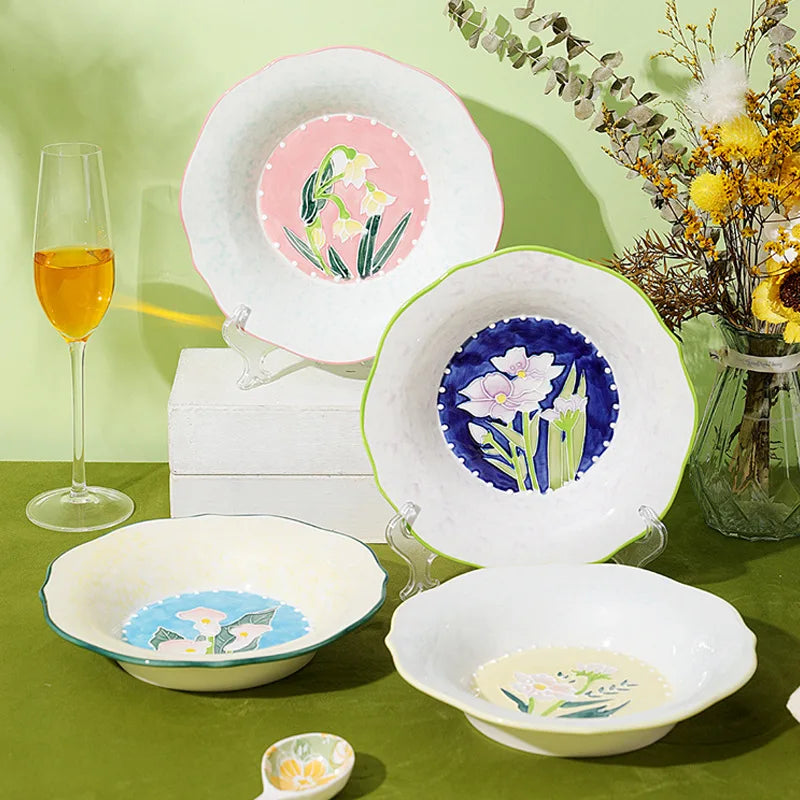 High Value Ceramic Plate Relief Hand-painted Underglaze Color Creative Breakfast Dessert Plate