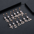 Rose Gold Plated Stainless Navel Piercing Jewelry CZ Zircon Dangle Belly Button Ring 316L Surgical Steel Zodiac Sign Belly Rings