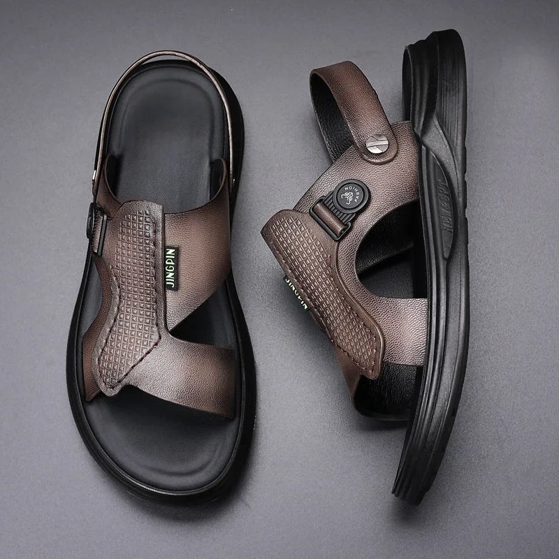 High-end Summer Flat Sandals Outdoor Fashion Men Sheepskin Leather Casual Soft Sole Fisherman Beach Sandal for Men