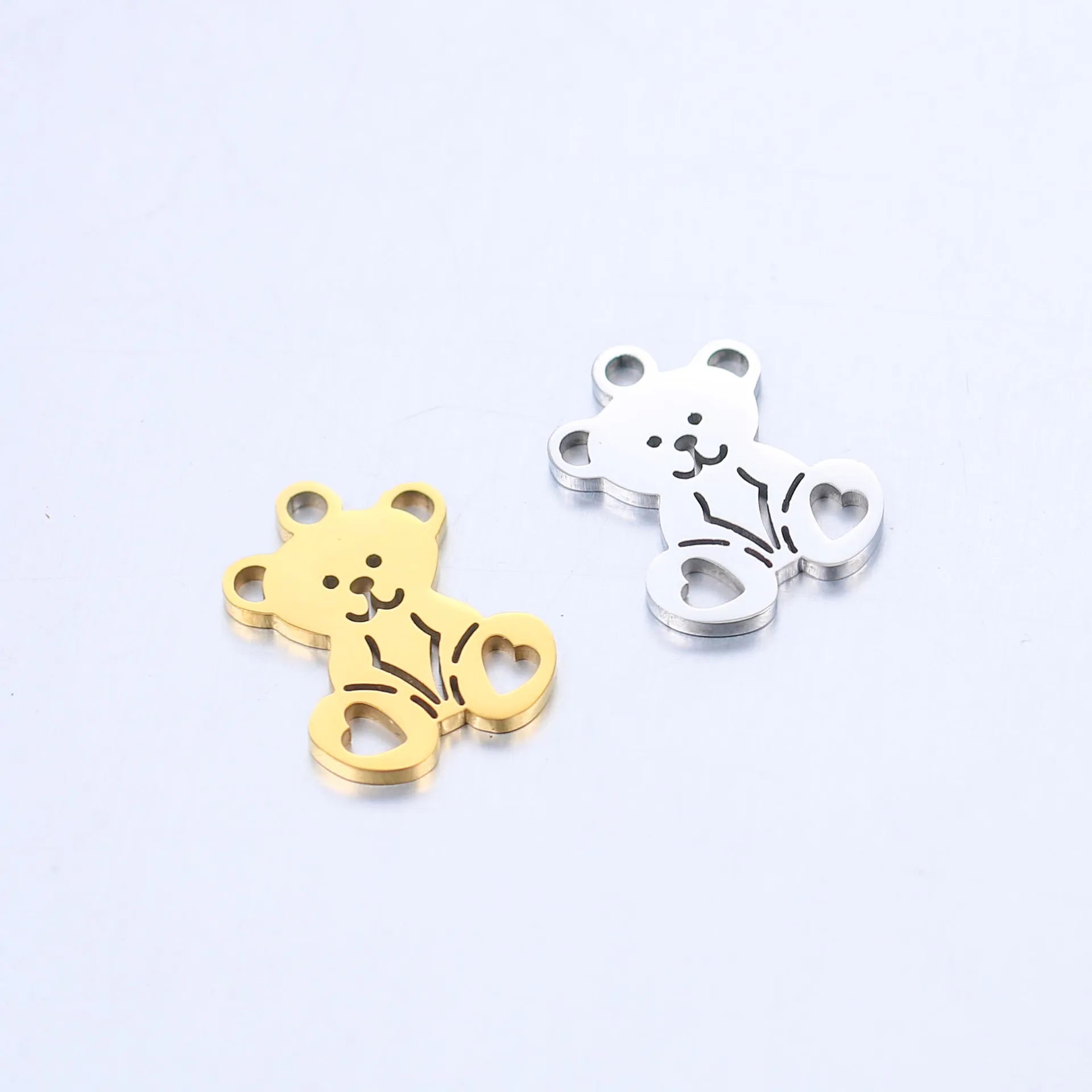 18K Gold Plated Stainless Steel Cute Bear Charm Delicate Size Flat Bear Pendant