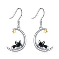 Fine Jewelry Custom 925 Sterling Silver Cute Animal Bulldog Moon Star Hook Pendant Earrings