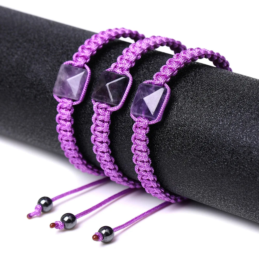 New Design Natural 7 Chakra Energy Pyramid Stone Cord Braided Macrame Bracelet SL363
