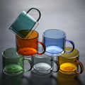 9 oz Custom Logo Double Wall Insulated Borosilicate Coffee Glass Cup Set With Handle  for Tea Beverage