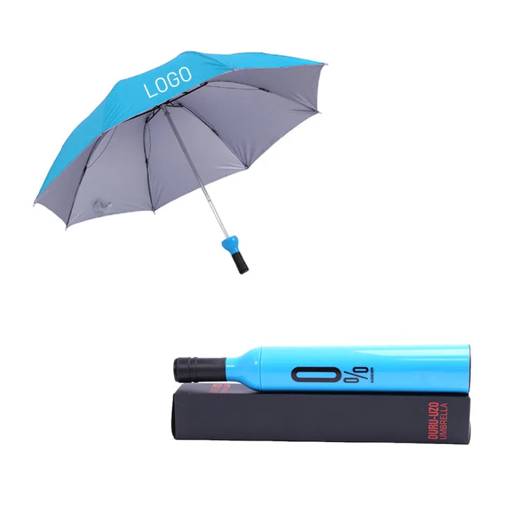 Custom Wine Bottle Umbrella Promotion Gift Business Rainy Bottle Shaped 3 Folding Umbrella with Logo