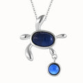 Yh Jewellery Oval Blue Crystal Sea Turtle Pendant 925Sterling Silver Necklace for Men Women