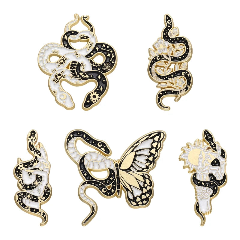 Butterfly Snake Hard Enamel Pins Punk Gothic Animal Cartoon Brooches Lapel Badges Clothes Backpack Accessories Jewelry Gift