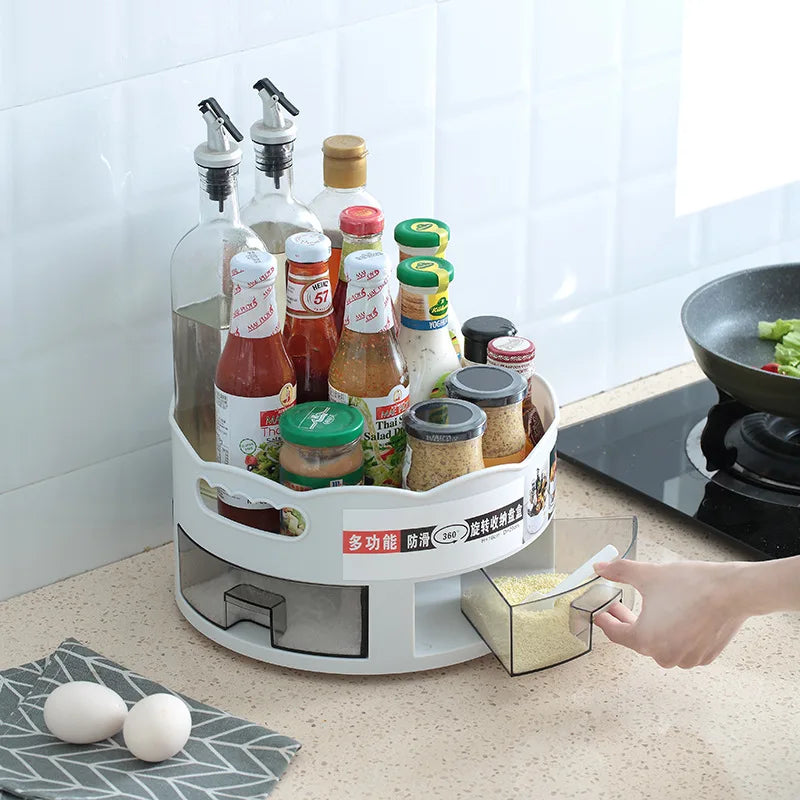 Double-layer Rotating Seasoning Rack Kitchen Storage Rack Seasoning Storage Rack