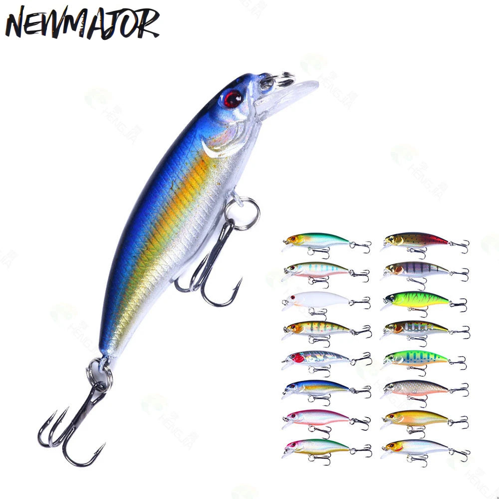 NEWMAJOR 6cm 4.3g Sinking Hard Plastic Wobbler Minnow Lure Sinking Fishing Bait with Hooks for Lake and Stream River Tackle