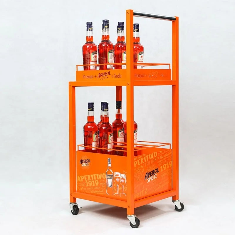 Hot Selling Sales Points Food Service Carts Vodka Bottle Display Mobile Metal Display Carts