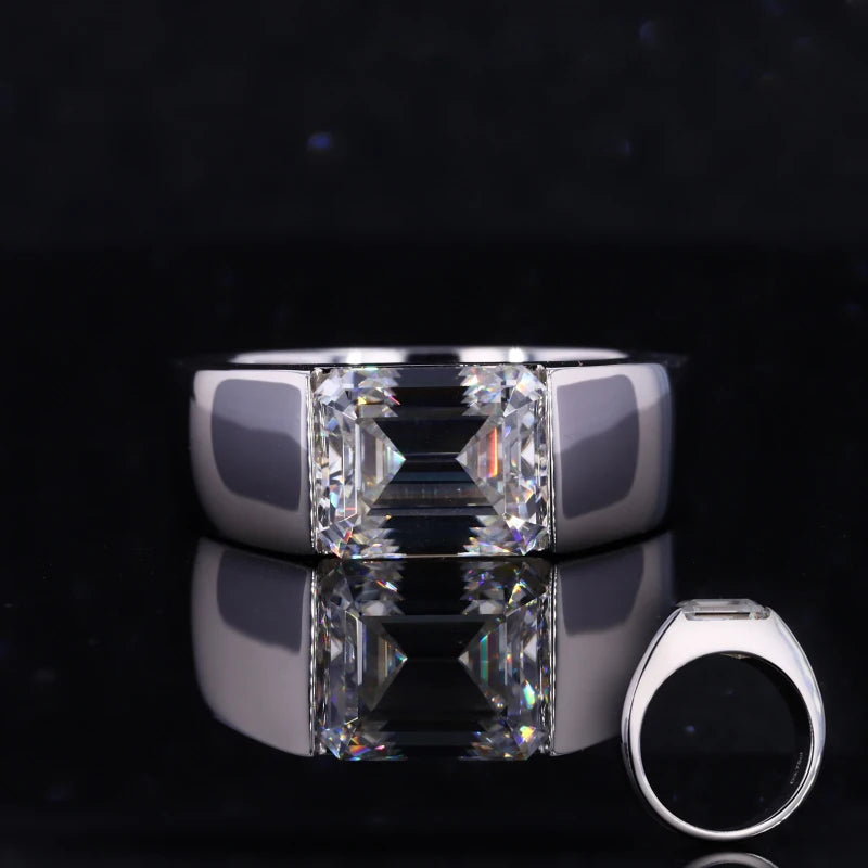 Starsgem Octagon Shape Emerald Cut Moissanite Solitaire Gemstone Sterling Silver 925 Rings Men