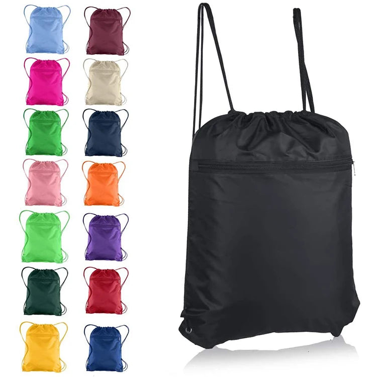 Custom Logo Eco Friendly Recycle Waterproof Non-Woven Shoe Drawstring Bag with Front Zipper Pocket Black MegaBDM