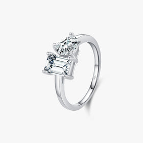 Solid 925 Sterling Silver Promise Jewelry Emerald Heart Cut Sparkle Clear CZ Fashion Rings for Women Wedding Engagement Bands