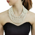 Elegant Statement Multilayer Collar Choker Pearl Necklace Rhinestone Flower Handmade Bib Necklace Bridal Luxury Wedding Jewelry
