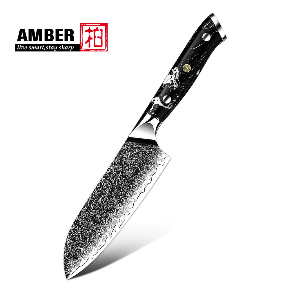 5 Inch Mini Santoku Knives Damascus Steel Professional Practical Kitchen Knife with Ergonomic Black Turquoise Handle