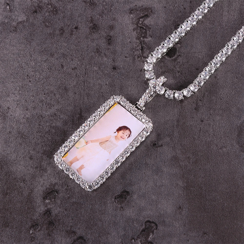 European and American Photo Memory Small Square Frame Medal Solid Pendant Hip Hop Jewelry Necklace for Women Men Gifts
