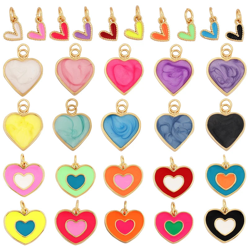 Trendy Colourful Enamel Dripping Oil Love Heart Charm PendantCute Rainbow Round Coin Jewelry Necklace Accessories Supply L28