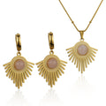 Custom 18K Gold Plated Stainless Steel Clavicle Choker Leaf Inlaid Crystal Stone Pendant Necklace Set Jewelry Accessories