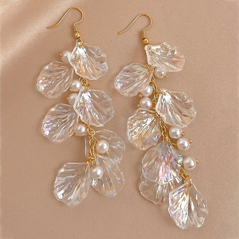 Korean Cute Designer Summer Shell Pearl Tassel Statement Earrings for Women Fashion Jewelry