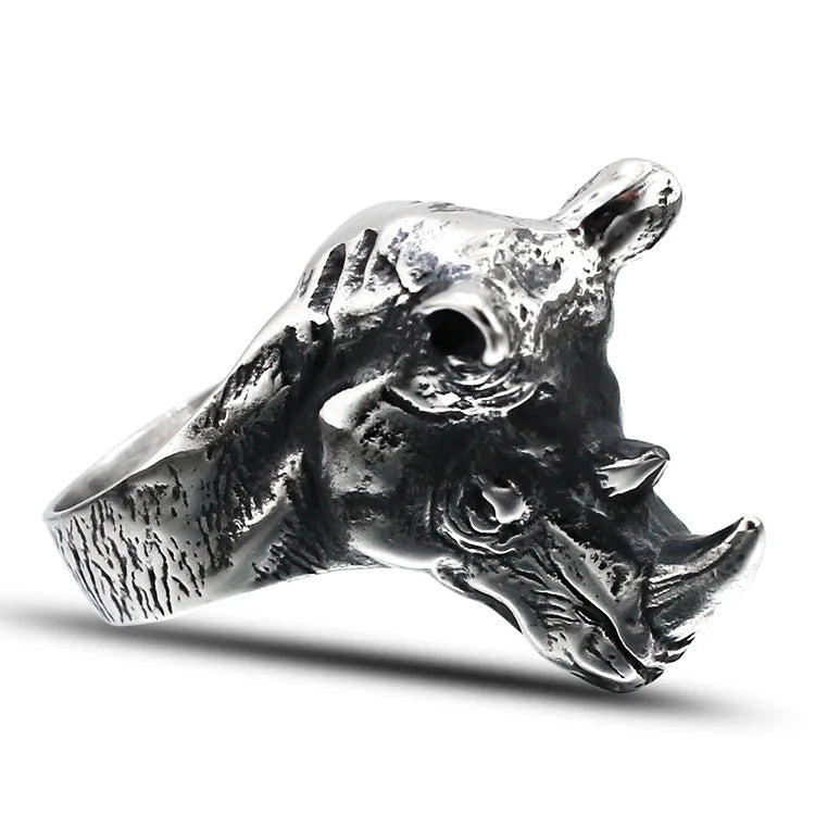 Hip-hop Animal Jewelry Stainless Steel Rhinoceros Ring for Men