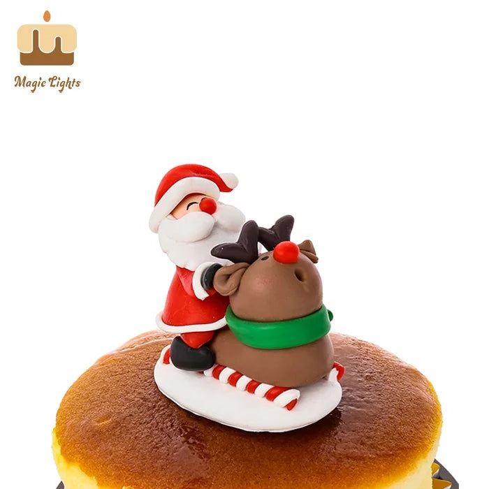 Mini Christmas Cake Decoration Santa Claus Sleigh Handmade 6cm Polymer Clay Magic Lights Certified Individual PVC Box