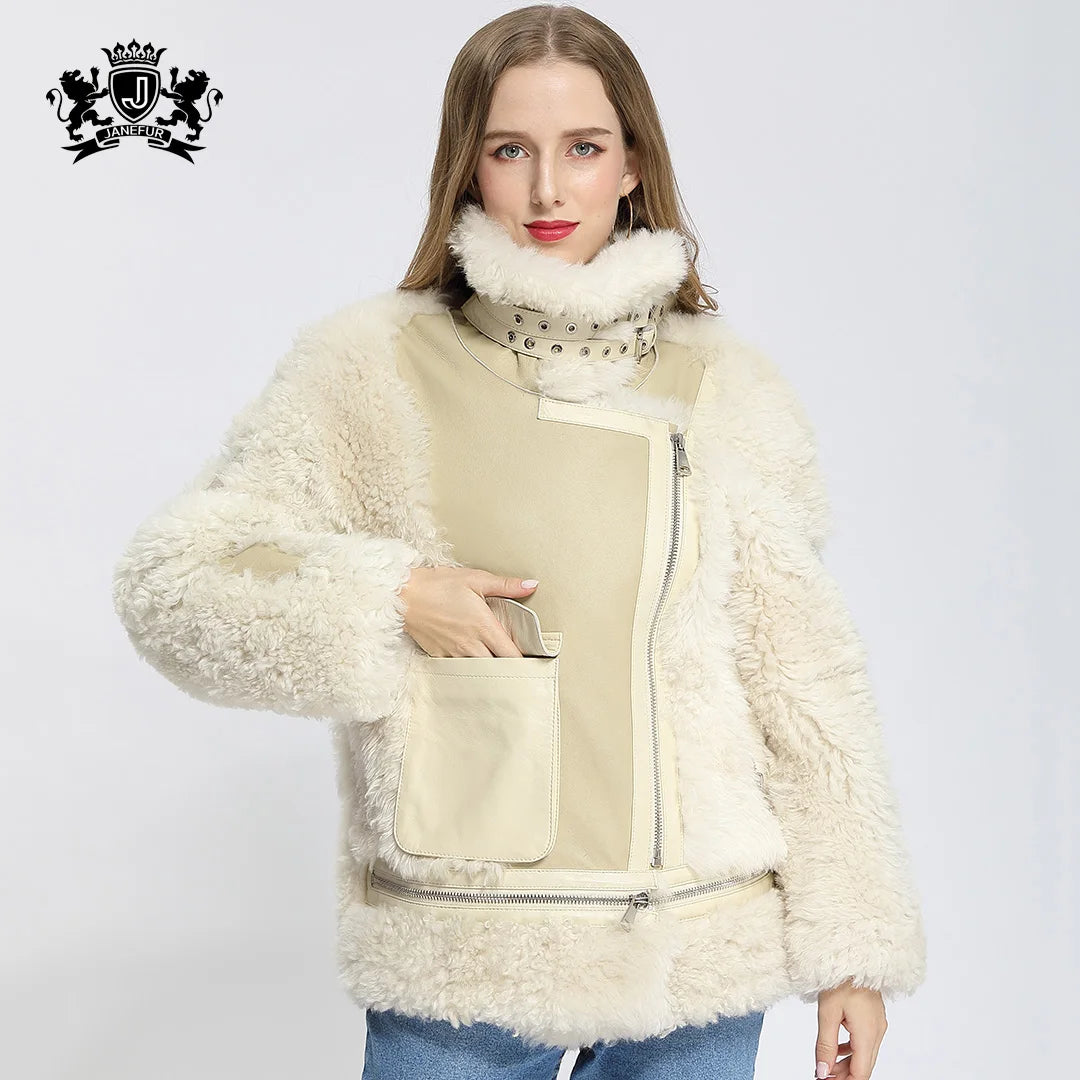 Spring Winter Real Lamb Fur Coat Elegant Sheep Shearling Coats Thick Warm Double Face Leather Fur Jacket