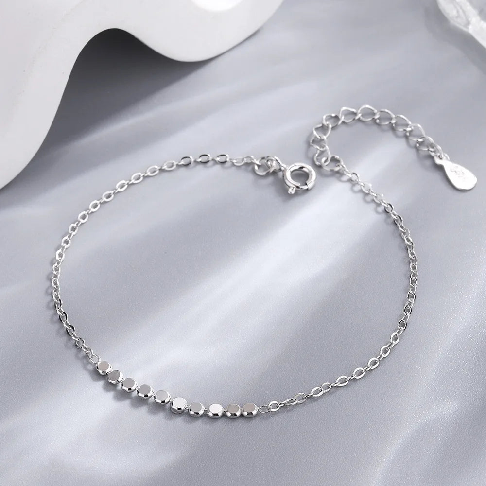 Simple Accessories Women's 925 Sterling Silver Plain Chain Bean Bracelet Fashionable Parties Engagements Anniversaries Children