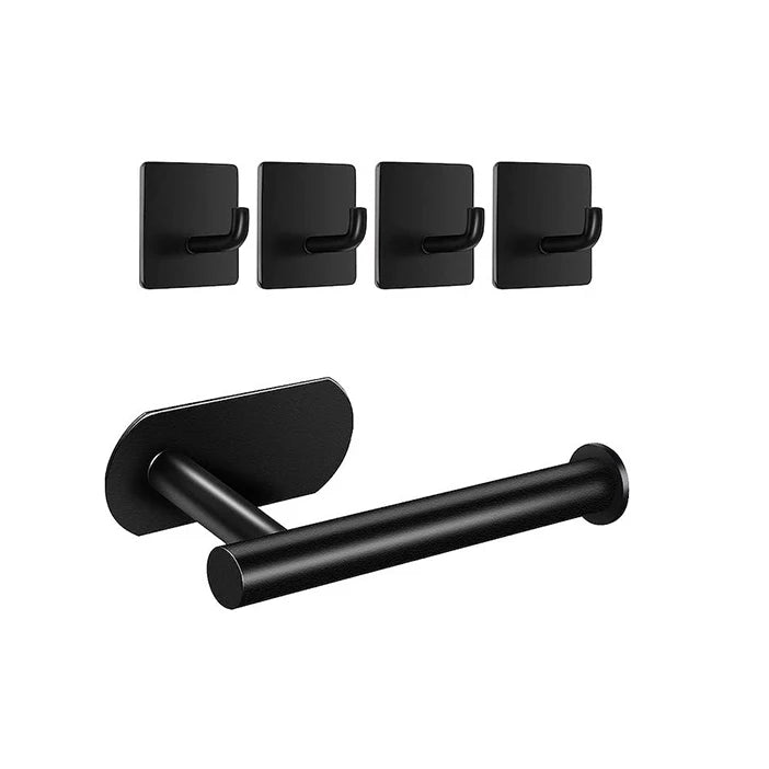 Modern Stainless Steel Surface Finish 5-Pack Self-Adhesive Bathroom Hook Black Toilet Paper and Towel Holder