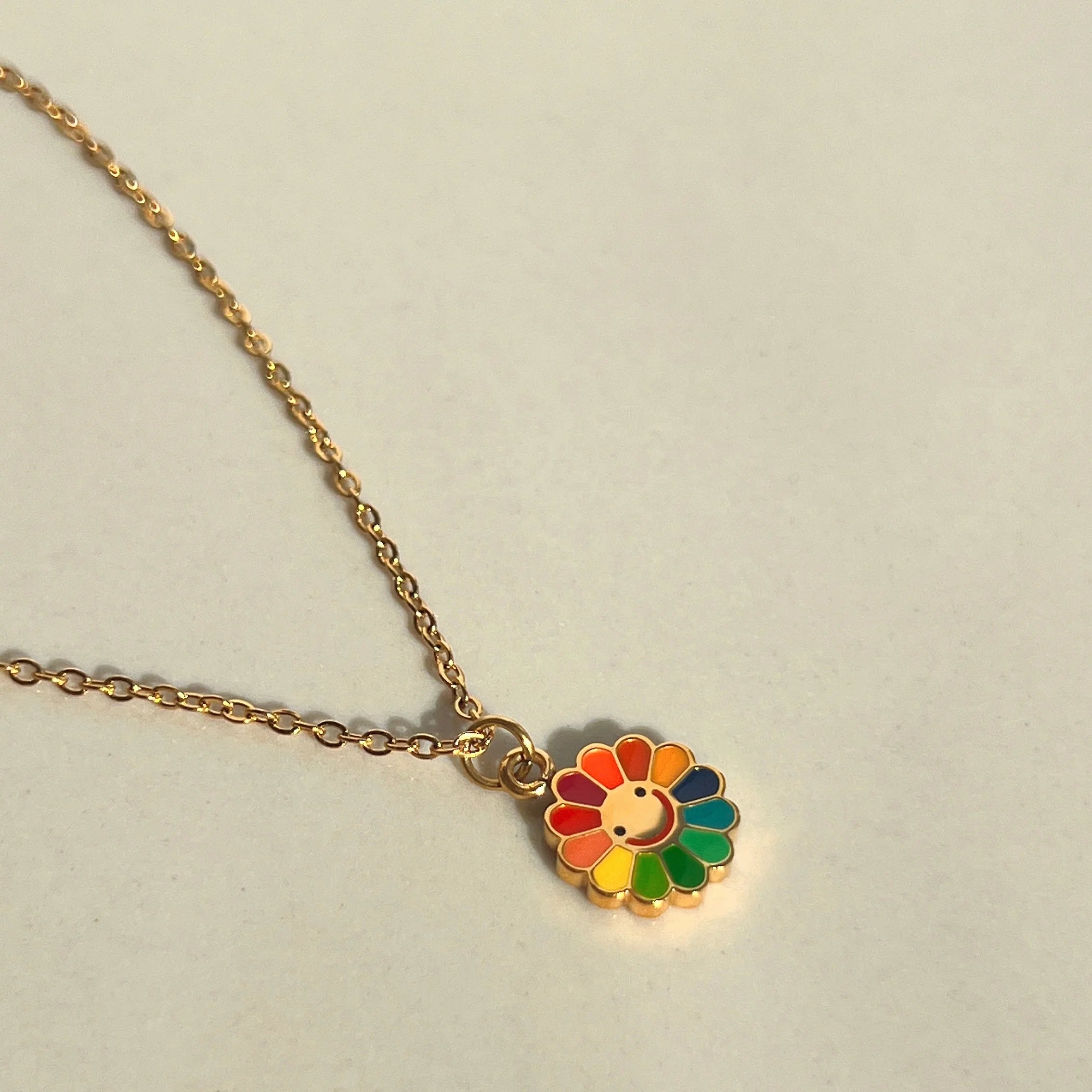 2022 Dazan New 18k Gold Plated Tarnish Free Stainless Steel Colorful Epoxy Sunflower Pendant Necklace Trendy for Men Women