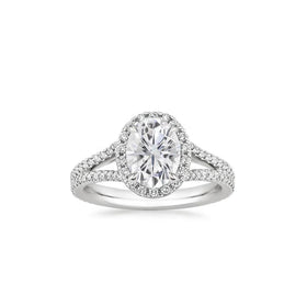 Two-Row Pave Diamond Split Shank Band with Halo Engagement Moissanite Ring Jewelry