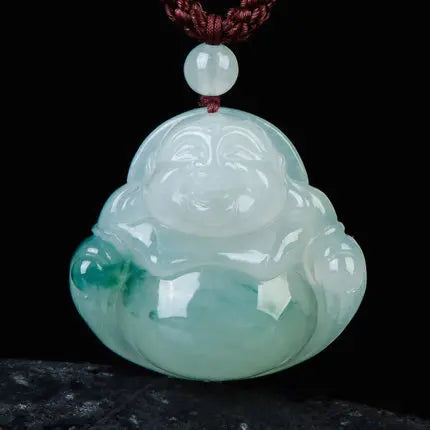 A Grade Burmese Jadeite Natural Floating Blue Flower Green Jade Pendant for Women Waxy Ice Look Fashion Jewelry Buddha Charm