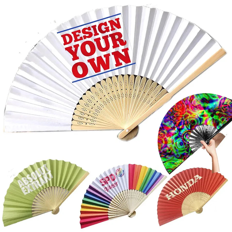 Custom logo Bamboo Rave Festival Folding Silk Hand Fan for Men/Women Dance Music Party Performance Decorations Gift