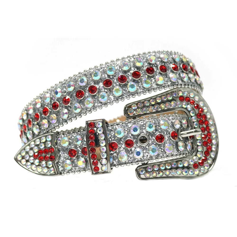 Durable Men Size Bling Bling Diamond Studded Belts Rhinestone Cowboy Shinny Colorful Crystal Leather Waist Belt for Jean