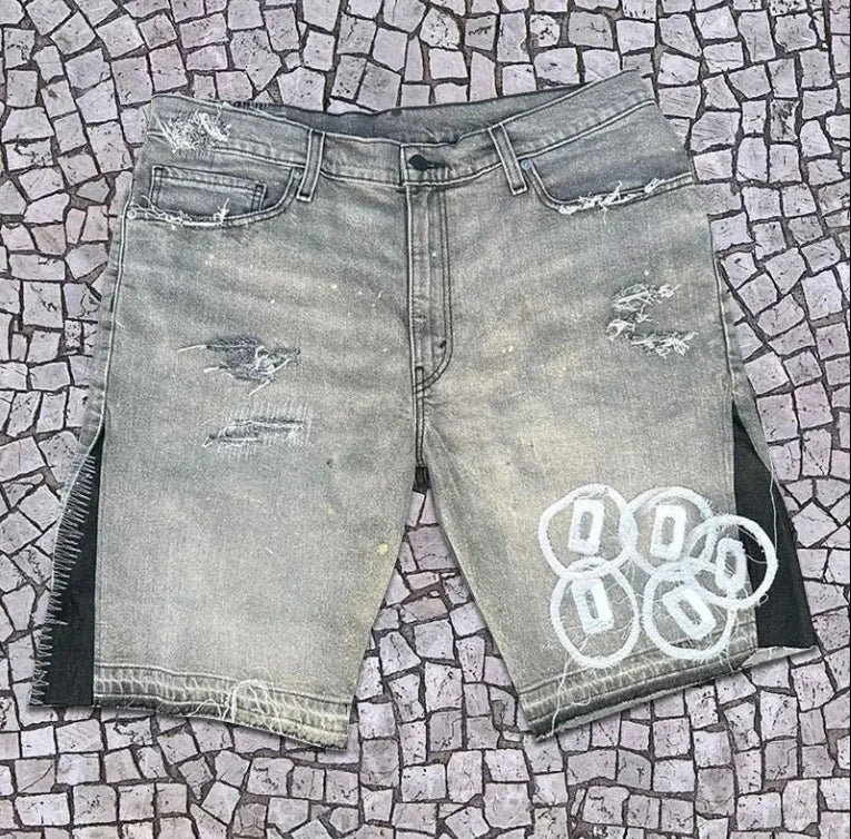High Quality Acid Washed Black Distressed Denim Shorts Custom Embroidered Logo Breathable Streetwear Jorts Fully