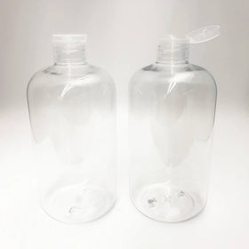 Empty 500ml / 16 oz Plastic PET clear boston Shaped Bottle with Flip Top Cap Lid for Liquid Soap Cosmetic Water Oil