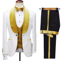 Autumn Winter Single Button Breasted White Jacquard Velvet Velours 3 Piece Suits Set Wedding Business Party Men Suit Blazers