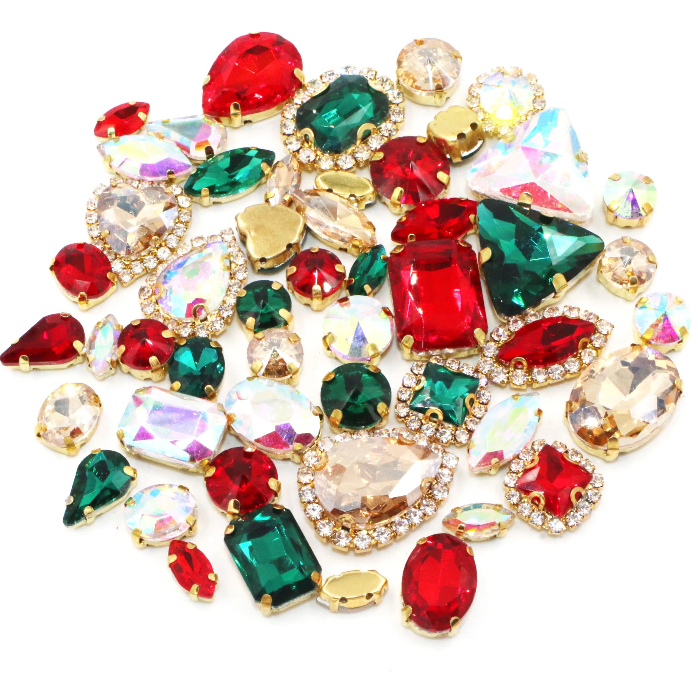 Hot Sale Christmas Style Mixed Shape Rhinestones Glass and Crystal Buckle With Golden Claw
