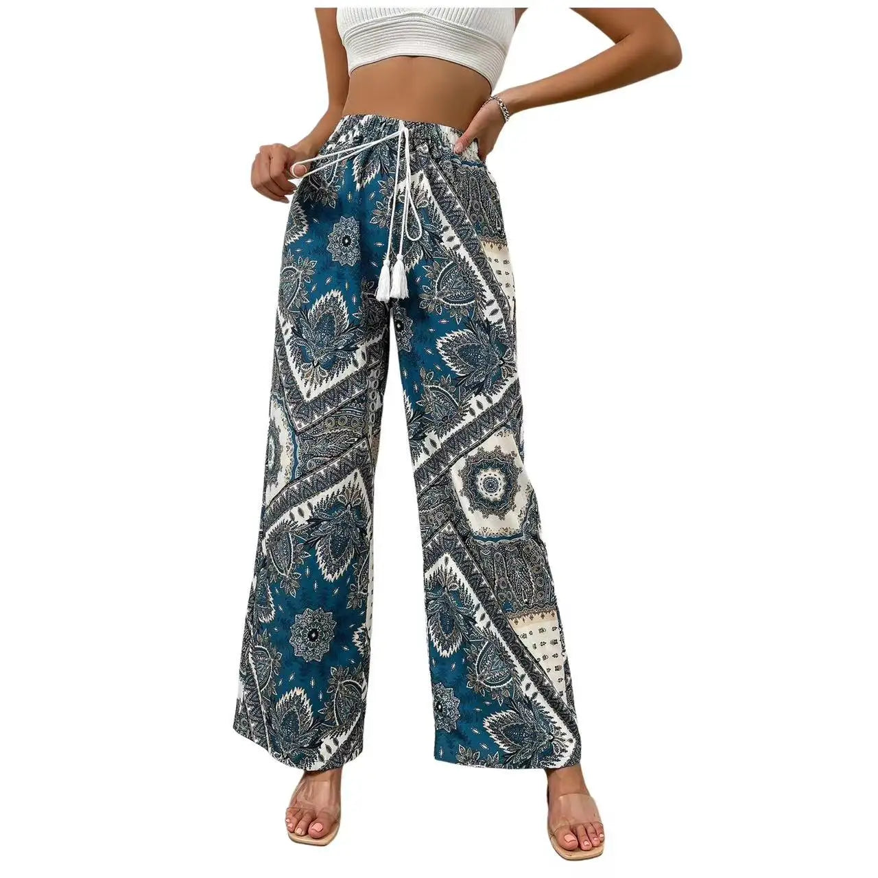 Women's Clothing Summer Fashion Women Beach Wide Leg Trouser Casual Loose Print Pants